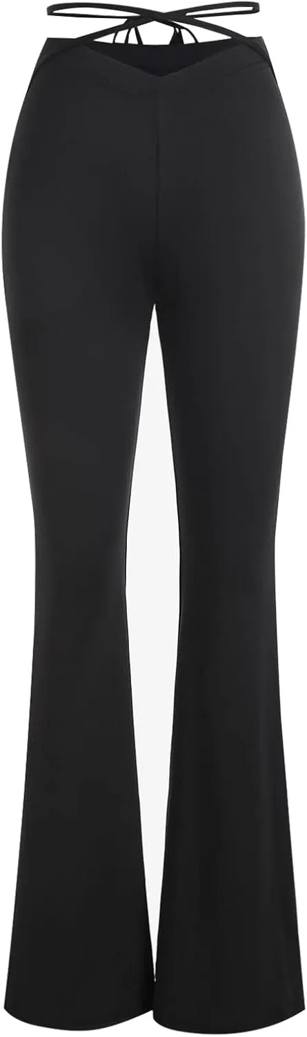 ZAFUL Women's High Waist Cut Out Ladder Bootcut Textured Flare Wide Leg Night Out Pants