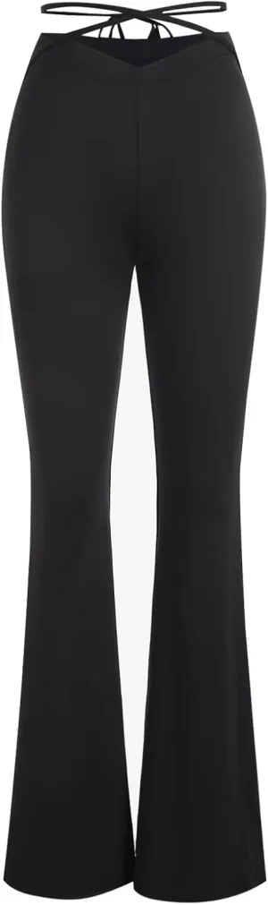 ZAFUL Women's High Waist Cut Out Ladder Bootcut Textured Flare Wide Leg Night Out Pants