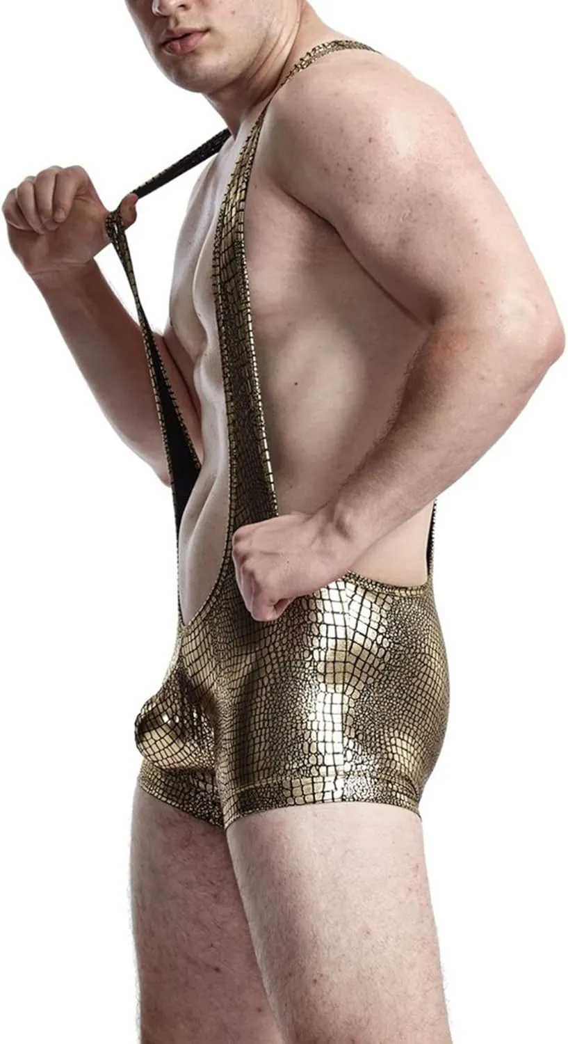 ZSQBQ Men Sexy Underwear Leotard Bodysuit Breathable Comfortable Faux Leather Wrestling Singlet Boxer Briefs
