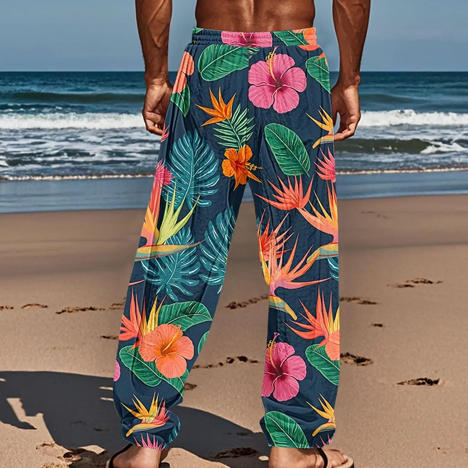 ZYXTIM Hawaiian Beach Summer Pants for Men Cute Graphic Straight Leg Fashion Travel Casual Trousers Loose Comfy Loungewear