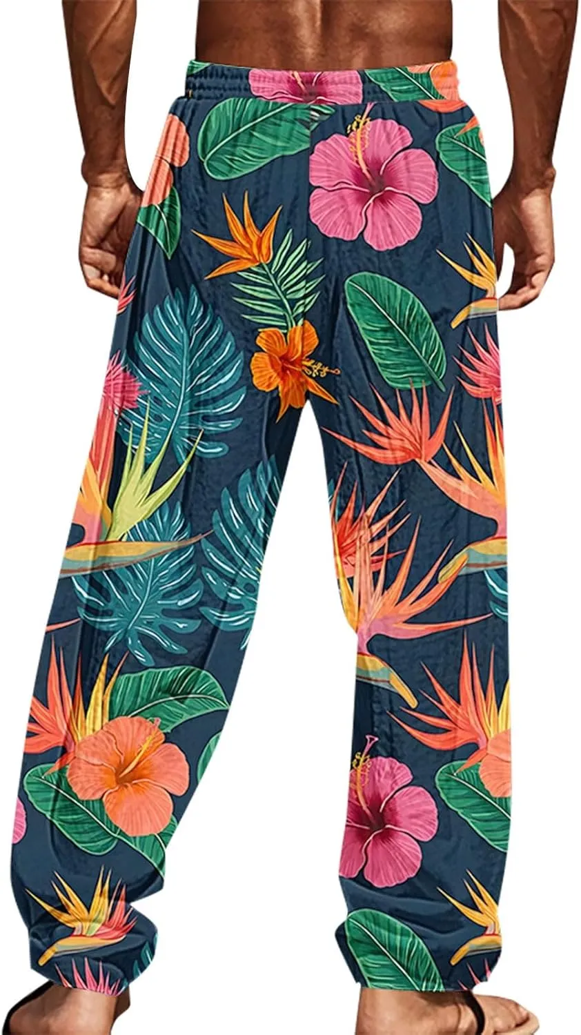 ZYXTIM Hawaiian Beach Summer Pants for Men Cute Graphic Straight Leg Fashion Travel Casual Trousers Loose Comfy Loungewear