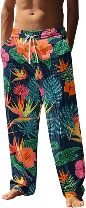ZYXTIM Hawaiian Beach Summer Pants for Men Cute Graphic Straight Leg Fashion Travel Casual Trousers Loose Comfy Loungewear